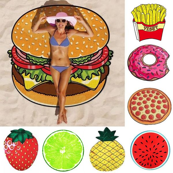 

outdoor polyeater beach towel 150x150cm tapestry hamburger fruit print picnic mat beach blanket for hiking travel camping mat da