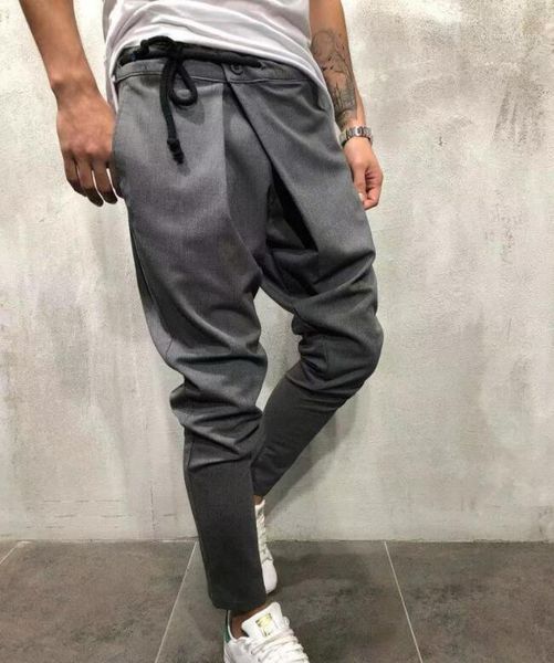 

мужские шаровары сплошной цвет девятый брюки карандаш jogger брюки hihop street casual, Black
