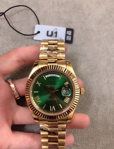 

u1 factory mens watch day date gray rome number face big date fashion automatic mechanical wristwatch sapphire stainless steel mens watch, Slivery;brown