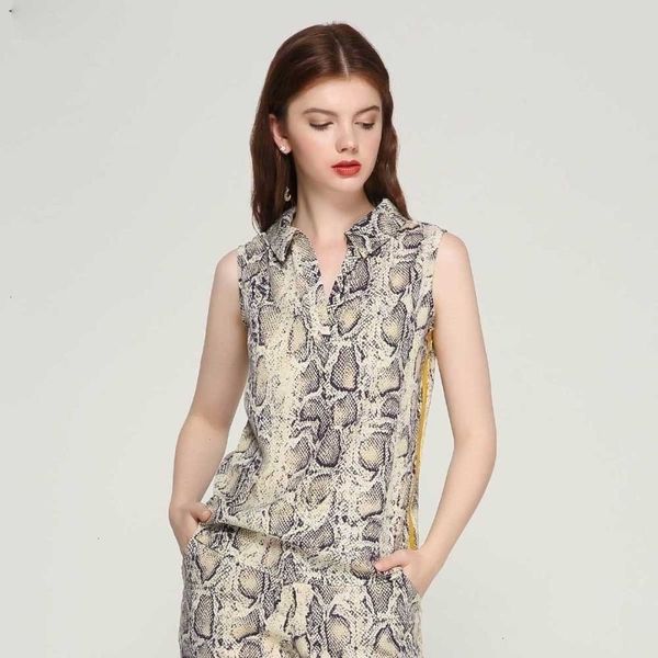 

women blouses ladies women stylish snake print sleeveless turn down collar side striped shirts ladies casual blusas wa134, White