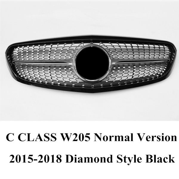 Griglie per griglia da corsa anteriore modello diamante ABS Griglia a rete renale stile GT nera per CLASSE C W205 Versione normale / sportiva 2015-2018