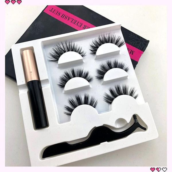 

3 pair magnetic eyelashes 3d faux mink eyelashes magnet lashes magnetic liquid eyeliner