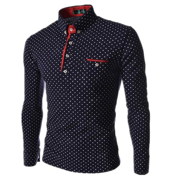 

men polo shirts 2020 new autumn man fashion polka dot long sleeve polo shirt male button henley neck casual slim fit camisa polo, White;black