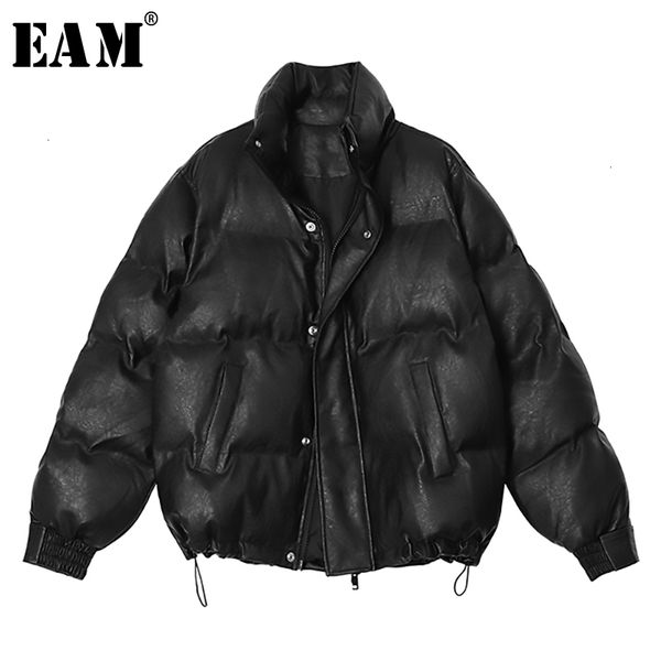 

eam] black brief short big size cotton-padded coat long sleeve loose fit women parkas fashion new autumn winter 2019 1m435
