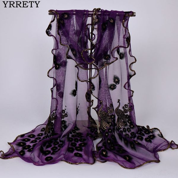 

yrrety new design women chiffon peacock feather flower embroidered lace stylish scarf long soft wrap shawl ladies scarf stole, Blue;gray