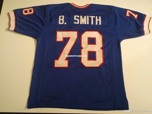 

retro custom sewn stitched #78 bruce smith blue mitchell & ness jersey s-5xl,6xl men's football jerseys rugby, Black;blue