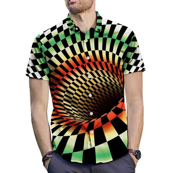 

2019 fashion summer men funny vertigo hypnotic 3d art printing short sleeve turn down collar cotton shirt tees dropshipping, White;black