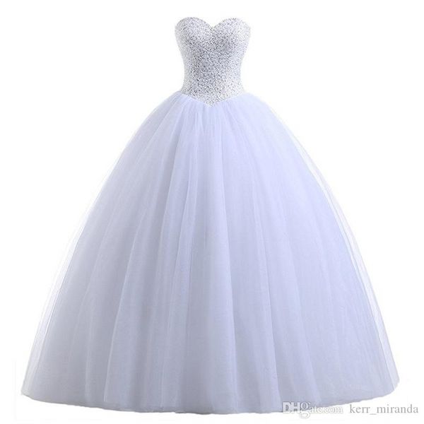 Perlenbesetzte Tüll-Ballkleid-Hochzeitskleider mit Schnürung, weißes Elfenbein, herzförmige Brautkleider, bodenlang, DH4173