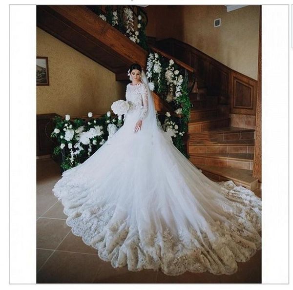 

2020 new robe de mariage antique lace long sleeve wedding dress bridal gown flexible pipe applique vestido de noiva 2018, White