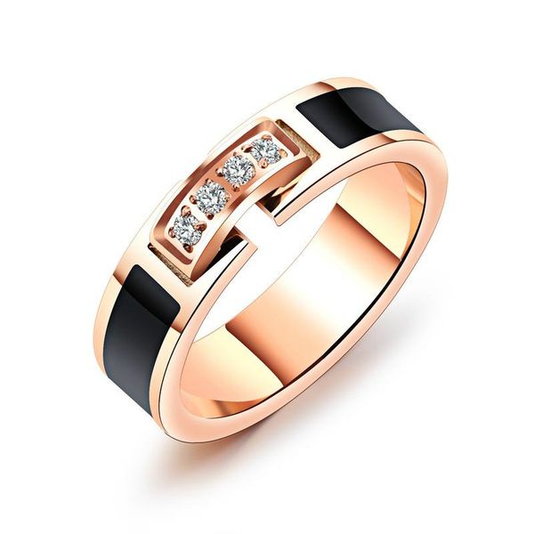 

charming titanium steel tail ring for women simple zirconia rose gold color finger ring small wedding band jewelry rose gold 9, Silver