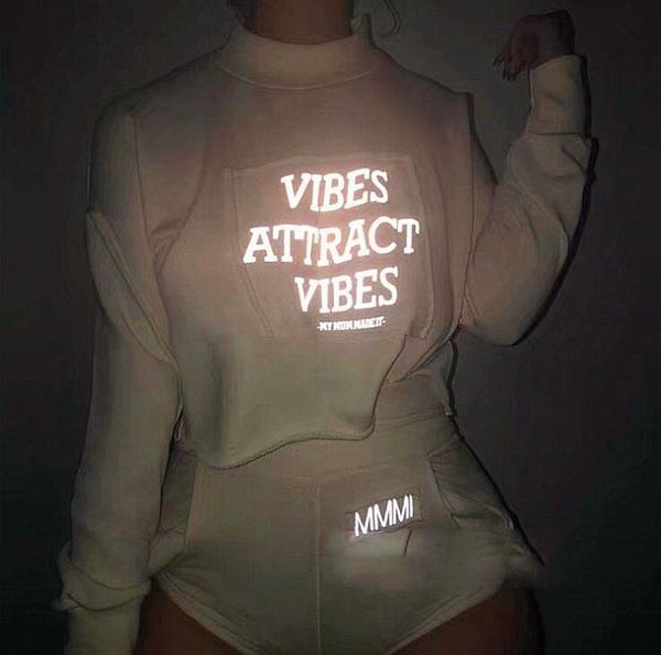 

2019 Spring Women Long Sleeve Sweatshirt Fashion Reflective Letter Printed Pullover 19SS Casual Short Tops for Female 2 Colors