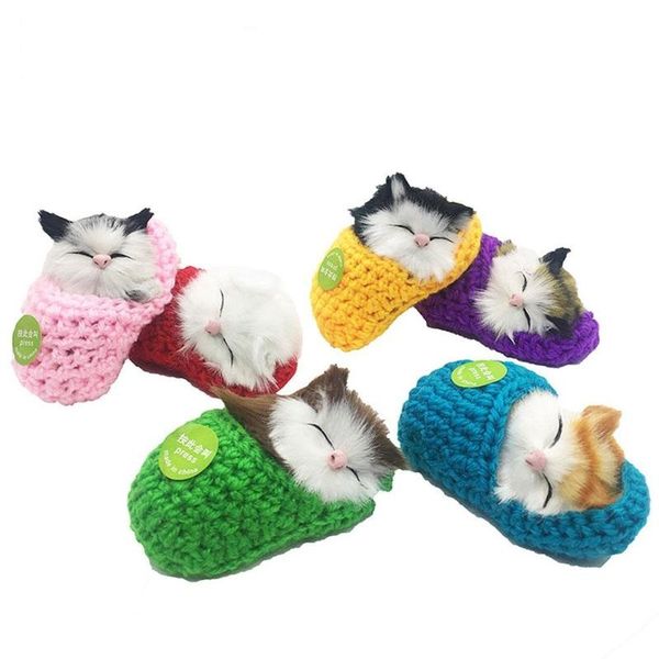 

cute sleeping cats simulation sounding shoe kittens wool knitting toys for children kids random color delivery, Black;red