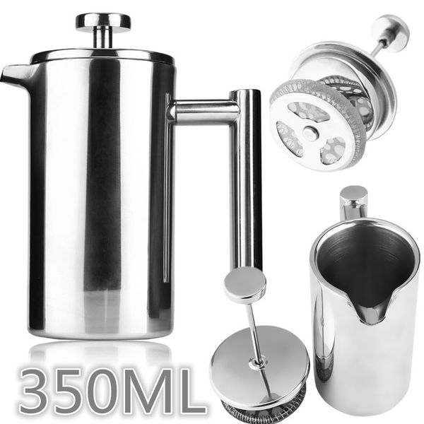 

uarter stainless steel insulated coffee tea maker french press coffee pot moka maker with filter double wall, 350ml