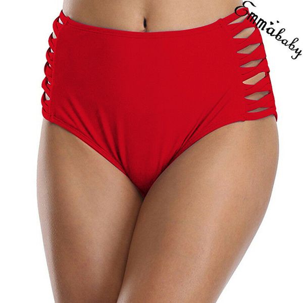 

trendy women clothes nylon solid high waist swimming trun ruched bottoms briefs bikini swimwear trunks