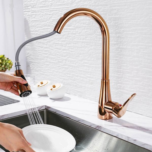 

kitchen faucet mixer cold and deck mounted single handle pull out kitchen sink water mixer tap rose gold