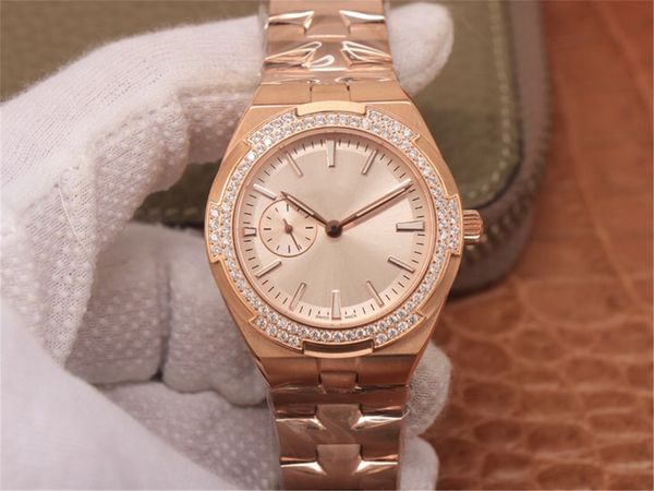 

women's montre de luxe size: 36*10.8mm steel watchband 5300 movement watches original folding button diamond watch waterproof, Slivery;brown
