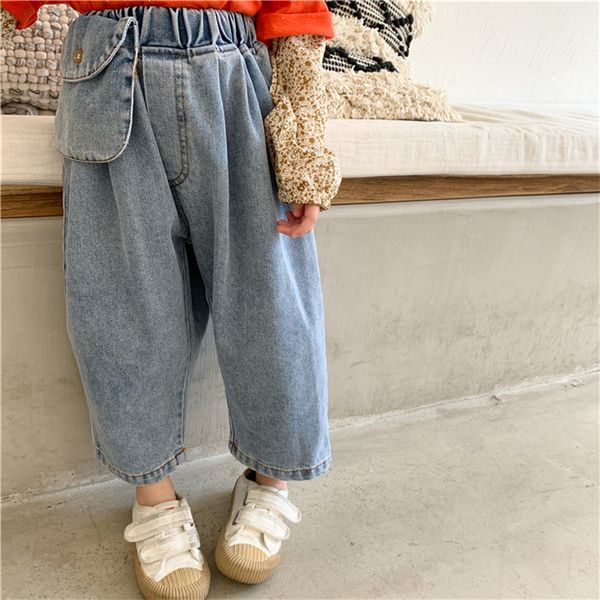 2020 Spring New Boys Jeans Girls Big Pocket Denim Pants Kids Loose