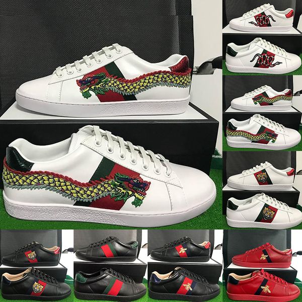 

mens sneakers 2019 vintage designer flat casual skate shoes for mens womens dragon snaker bee python luxury shoes ace trainers, Black