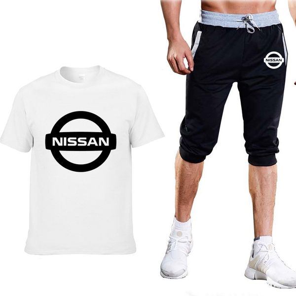 

2020 summer men's t-shirt nissan car logo print casual casual short sleeve cotton men's t-shirt+shorts suit 2pcs, Gray