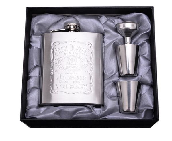 Venda quente 7 Onças de Aço Inoxidável Conjunto Hip Flagon Flagon Com 1 Funil 2 Copos Álcool Gravura Hip Flask SN2309