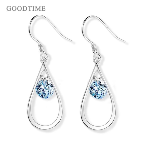 

trendy pure 925 sterling silver earring drop shaped long zircon pendant ear jewelry earring for women girl valentine's day gift
