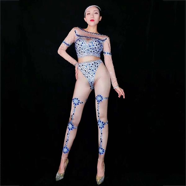 

sparkly синих стразы stretch spandex комбинезон женщина birthday party танцы bodysuit празднуйте dj взрослых singer одежды dt1035, Black;red