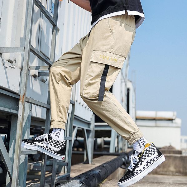 

anszktn summer men pants hip hop harem joggers pants 2020 new male trousers mens joggers solid multi-pocket sweatpants, Black