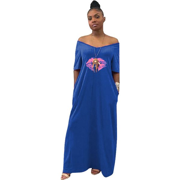 

Pure Color Mouth Print V Neck Mid Calf T Shirt Bodycon Dresses Holiday Fashion Casual Skirt Night Party Clothing