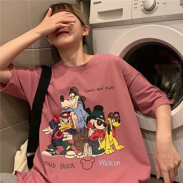 

maternity clothes summer clothes 2020 short-sleeved loose age-reducing cartoon midi shirt base shirt t-shirt, White