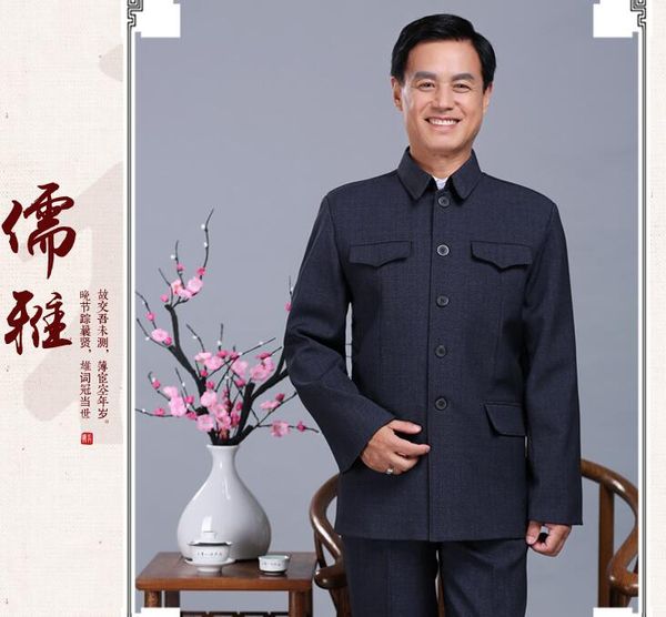 

zhongshan suit national costume elderly clothes chinese jacket men spring men grandpa chinese collar suit, Red