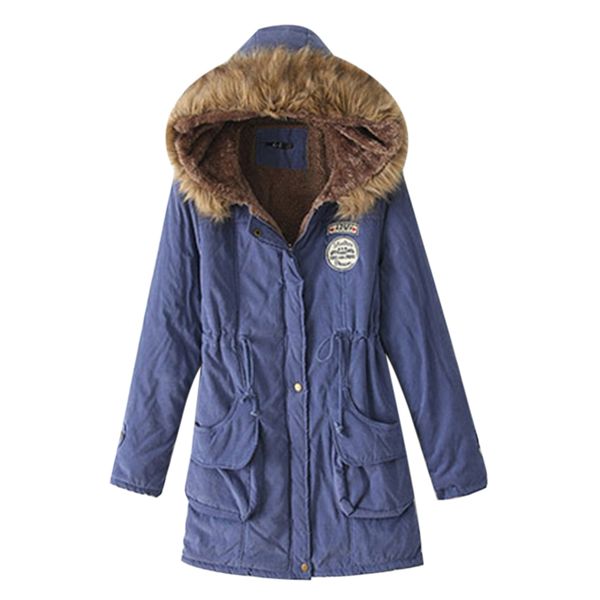 

oeak winter warm fur jacket women 2019 collar slim zipper outerwear parkas female snow wear long jacket coats plus size 3xl, Black