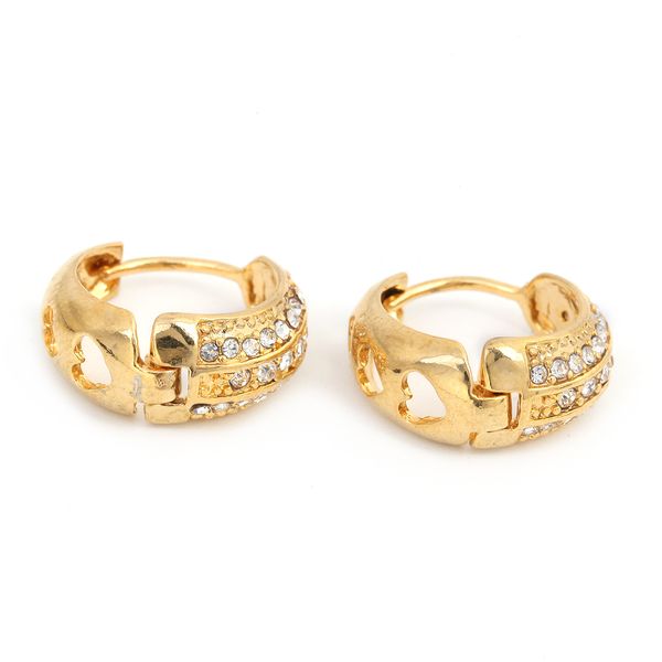 

yellow gold filled hinged huggie hoop clip zircon earrings gold earrings, Golden;silver
