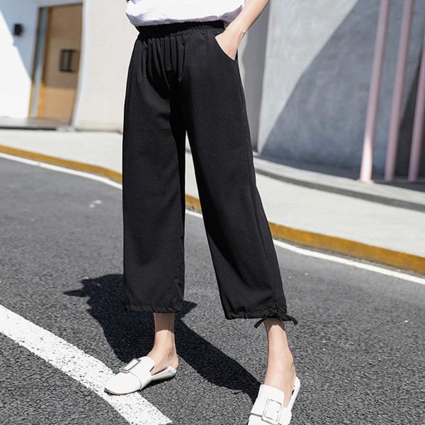 

повседневный drawstring широкие ноги штаны женщины сплошной мешковатые штаны женщины карманы бег pantalones mujer drop доставка, Black;white