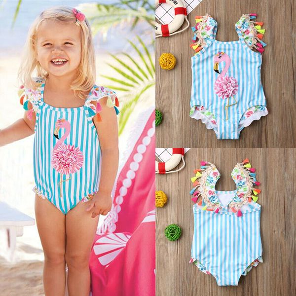 

toddler kids baby girls flamingo bikini swimwear swimsuit bathing suit beachwear, White