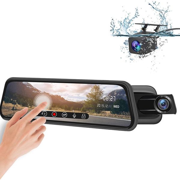 

ips 10 inch dash cam, rear view mirror dashcam with fhd 2k+1080p dual lens press screen mirror dash cam with haisi 3556 chip wat car