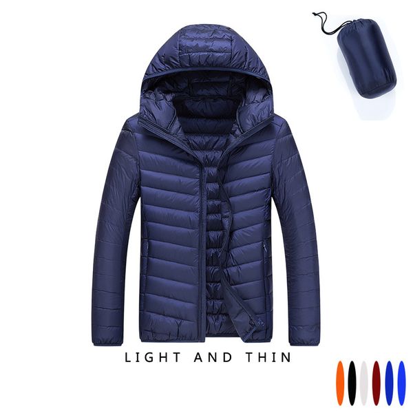 

winter light down jacket men's hooded warm white duck down jacket down cotton men's tide brand, Black