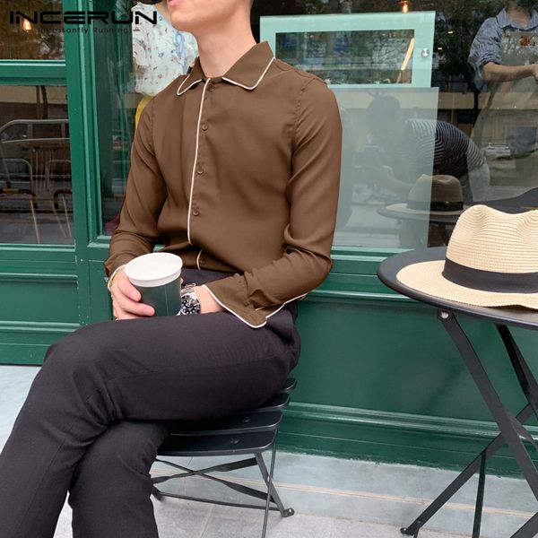 

2020 fashion men brand solid color shirt korean style men long sleeve turn down collar shirts casual loose button blouse s-5xl, White;black
