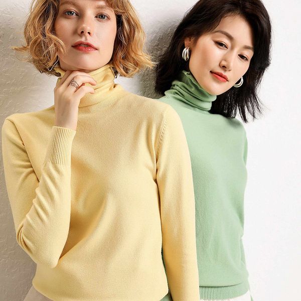 

new cashmere pile pile high collar pullover solid color knitted high elastic autumn and winter solid color bottoming sweater, White;black