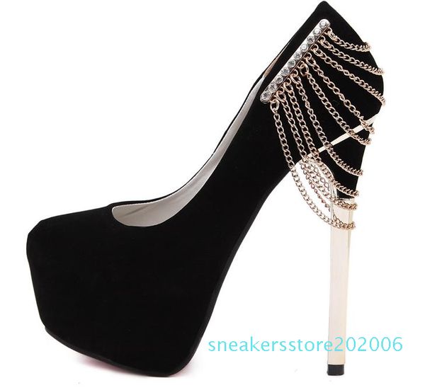 

2016 черное золото цепь горный хрусталь обувь женщины высокие каблуки красные свадебные туфли выпускное платье платье обувь 14.5 см размер 3, Black