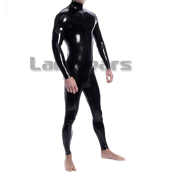 

men's latex bodysuits with shoulder zippers rubber crotch zipper jumpsuits, Black;brown