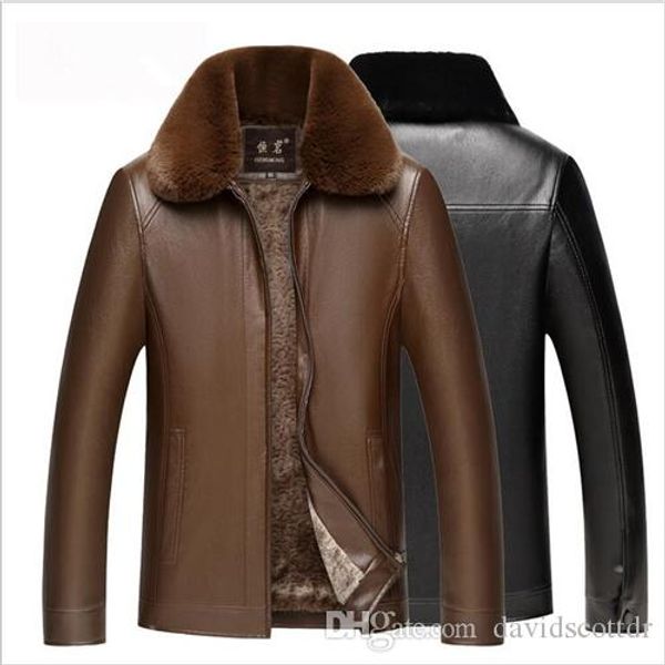 

2018 new lapel zipper leather men's winter casual plus velvet brand fashion luxury designer mens designer jackets, Black
