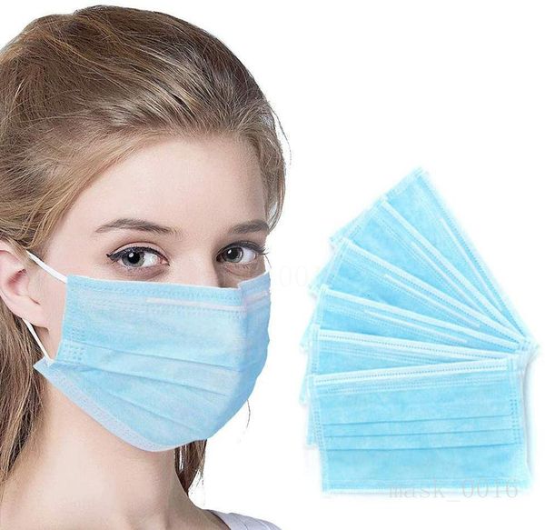 

горячая 500 шт. лот синий нетканые одноразовые маски pm2.5 маски для лица 3 слоя пылезащитный ушной рот 50 / 100шт маски бытовые ha001