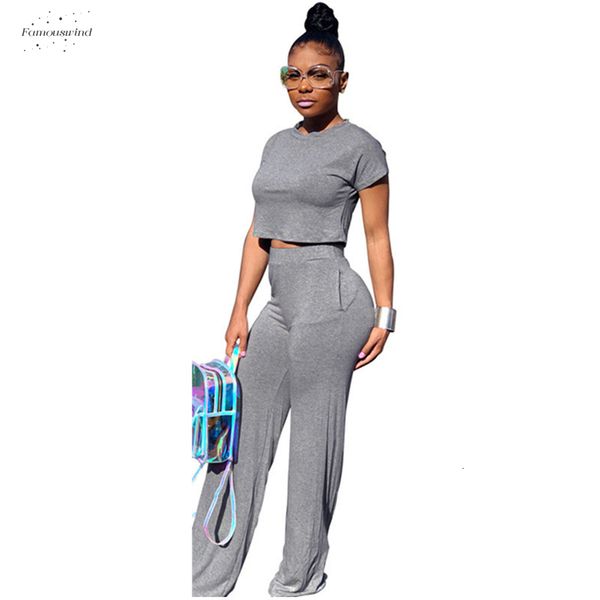

casual two set crop short sleeve and wide leg pants fall 2019 2 for women clothing set d35 ae71, White
