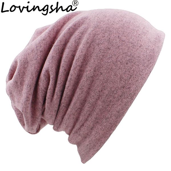 

lovingsha autumn winter dual-use hats for women girl scarf solid design thin ladies fashion feminino skullies beanies ht078