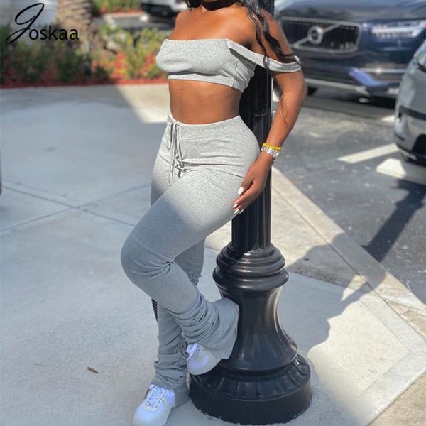 

two piece dress joskaa off shoulder set solid crop split stacked sweatpants plus size women clothing club outfits summer sexy, White