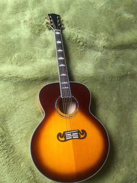 

new 43" acoustic acoustic guitar, sun color. spruce, side back maple plank. rosewood inlaid fingerboard.