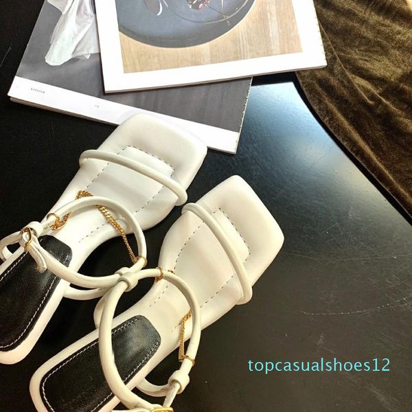 

кожаные квадратные сандалии с открытым носком женщина металлическая цепь римские сандалии лето сексуальная вечеринка женская мода высокое ка, Black