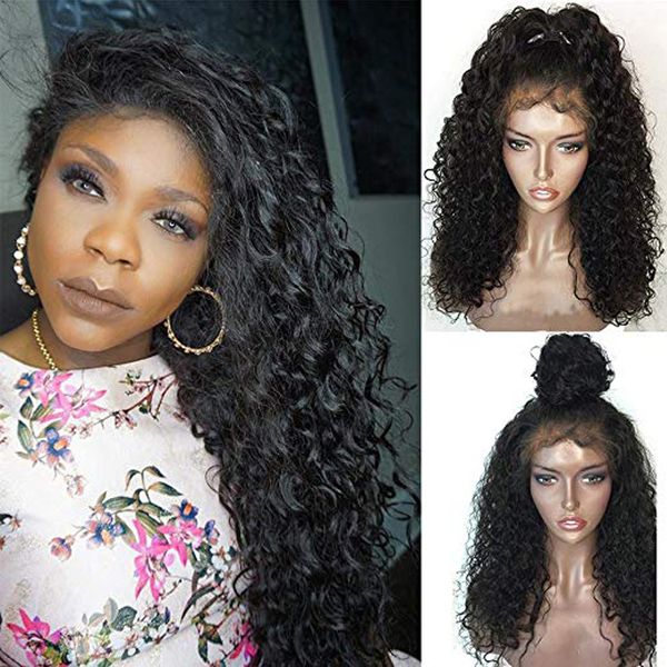 

13x6 lace front wigs human hair wigs for black women deep curly brazilian virgin glueless with baby hair, Black;brown