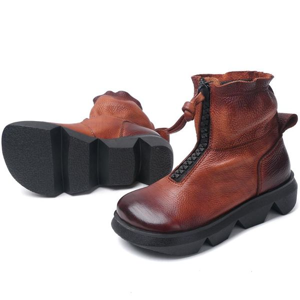 

boots vallu autumn and winter 2021 thick-soled shoes round toe leather short zipper single, Black