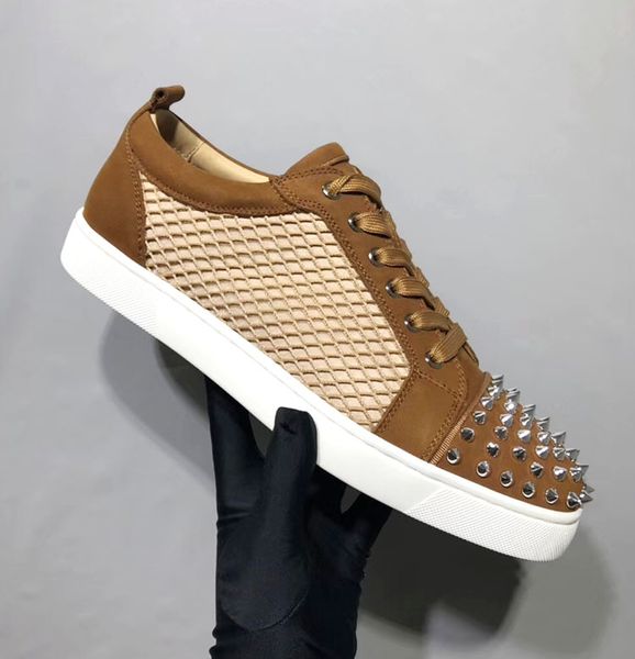 

оптовая новый brown suedeleather шипы кроссовки туфли с красной подошвой юниор low top мужчины повседневная обувь бренда red подошва бесплат, Black